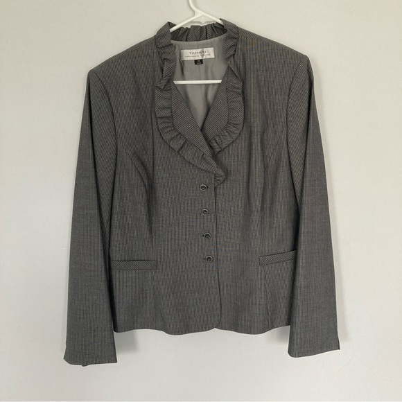 Tahari Gray Pinstripe Suit | Blazer & Skirt - Picture 2 of 10